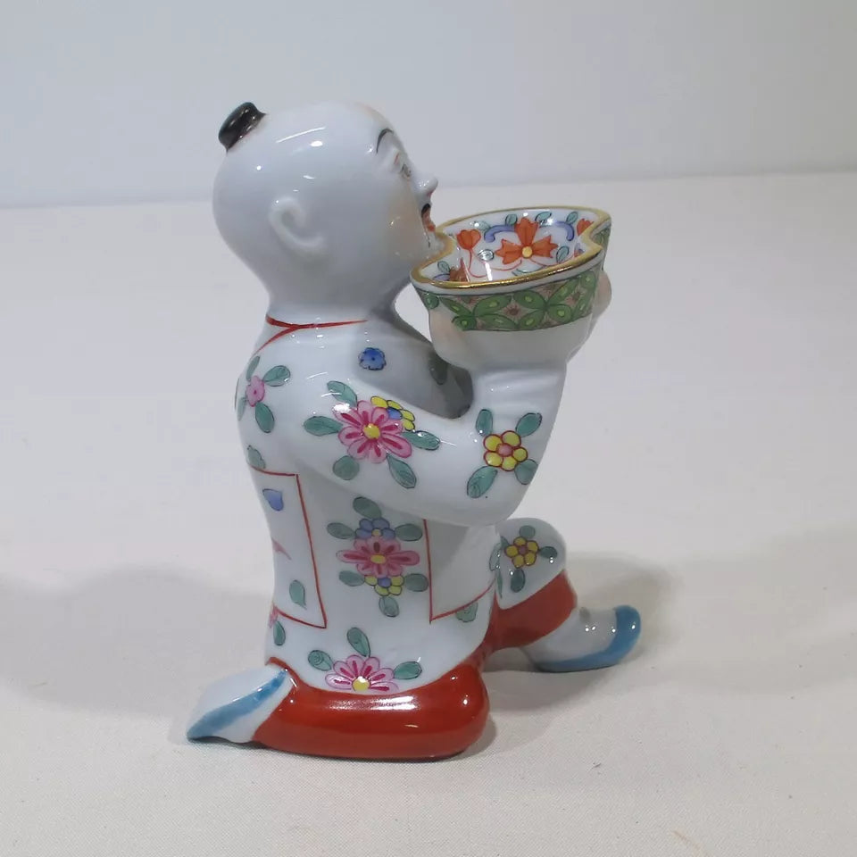Herend Figurine Medium Chinese Kneeling Mandarin Salt Bearer Very Early Hallmark