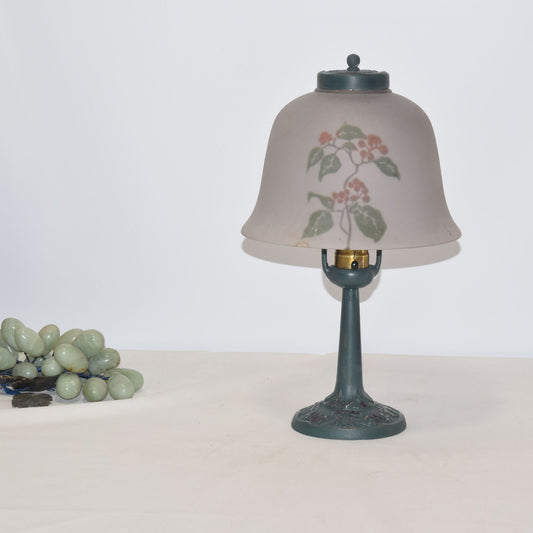 Vintage Reverse Painted Arts and Crafts Desk or Boudoir Cast Iron Lamp