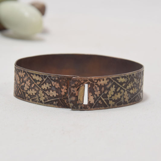 Victorian Engraved Wide Bangle Bracelet Oak leaves and Acorns