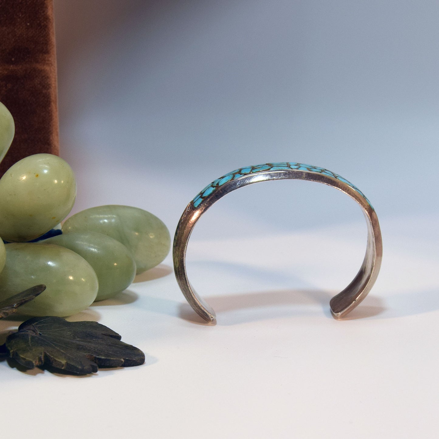 Gr 140 Vintage Zuni Sterling Silver and Turquoise Cobblestone Cluster Inlay Cuff Bracelet Heavy