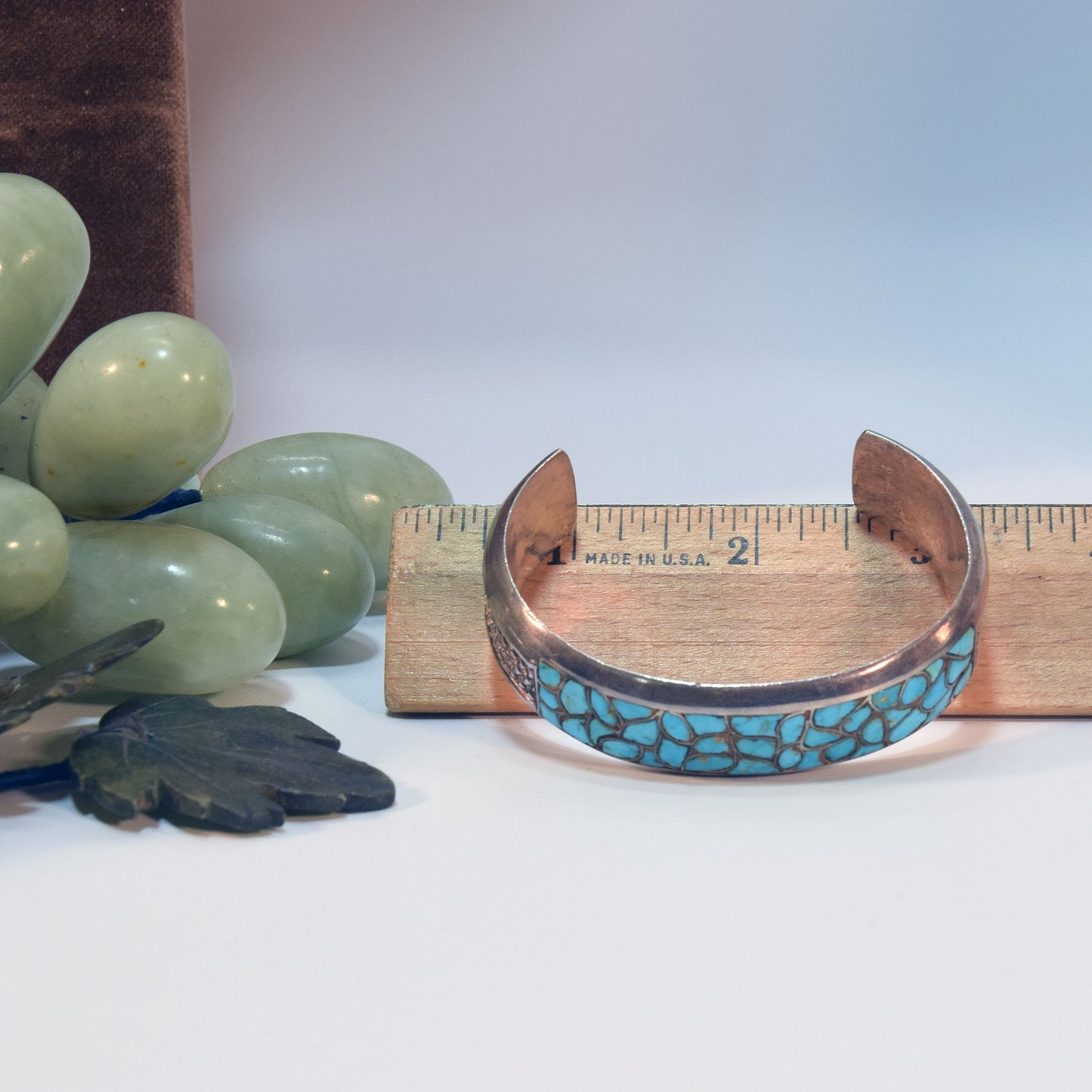 Gr 140 Vintage Zuni Sterling Silver and Turquoise Cobblestone Cluster Inlay Cuff Bracelet Heavy