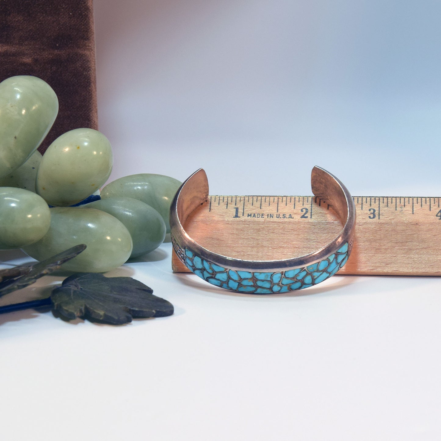 Gr 140 Vintage Zuni Sterling Silver and Turquoise Cobblestone Cluster Inlay Cuff Bracelet Heavy
