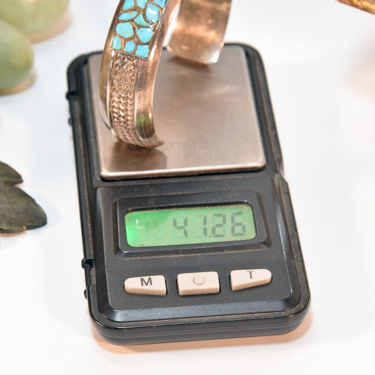 Gr 140 Vintage Zuni Sterling Silver and Turquoise Cobblestone Cluster Inlay Cuff Bracelet Heavy