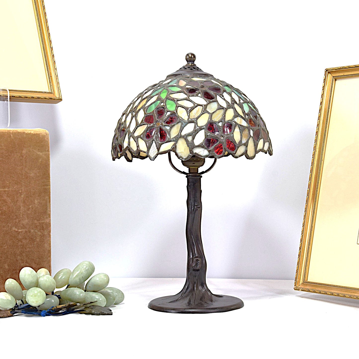 Vintage Bent Tree Trunk Lamp Base Vintage Unique Stained Glass Shade