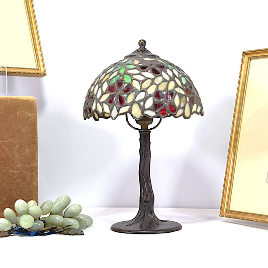 Vintage Bent Tree Trunk Lamp Base Vintage Unique Stained Glass Shade
