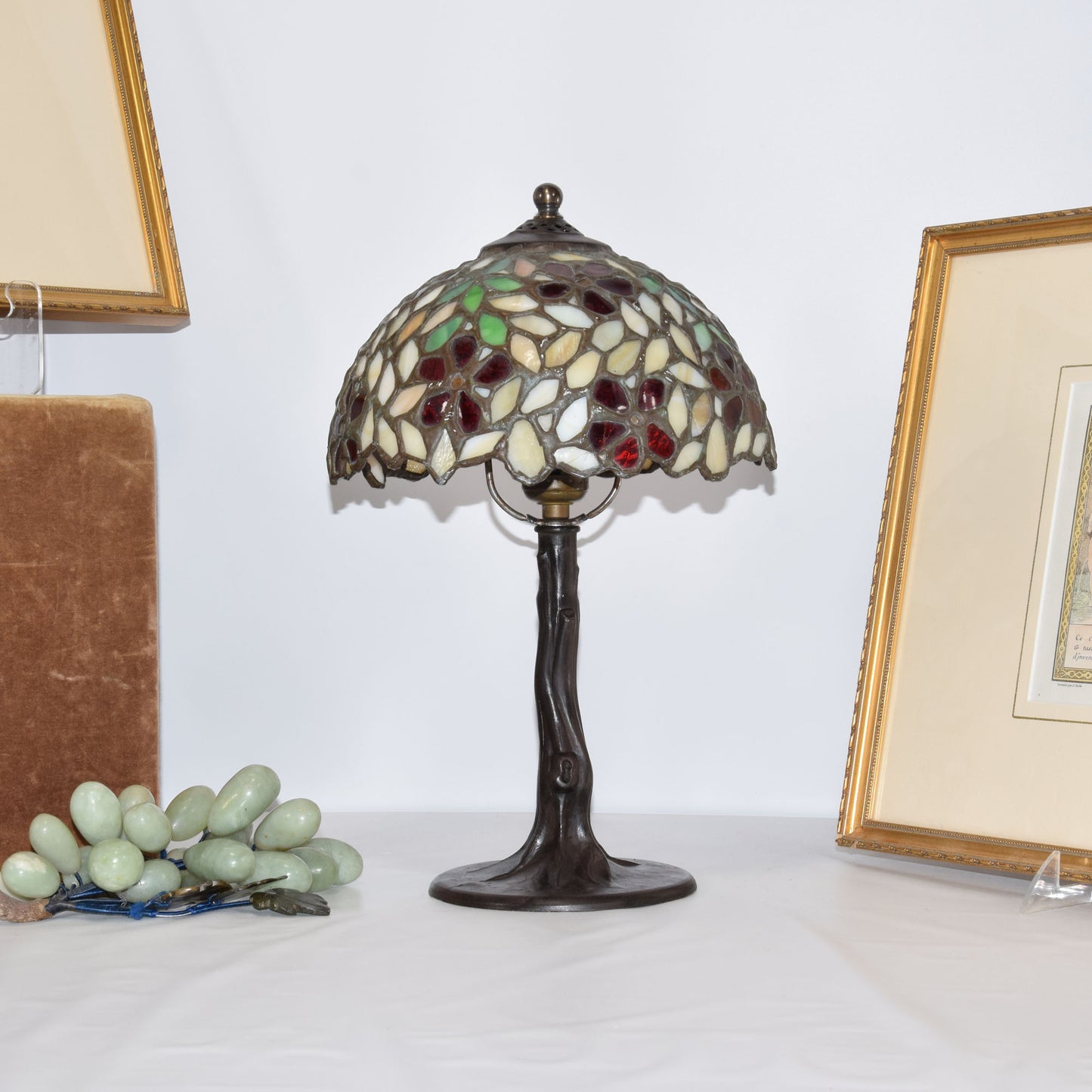 Vintage Bent Tree Trunk Lamp Base Vintage Unique Stained Glass Shade