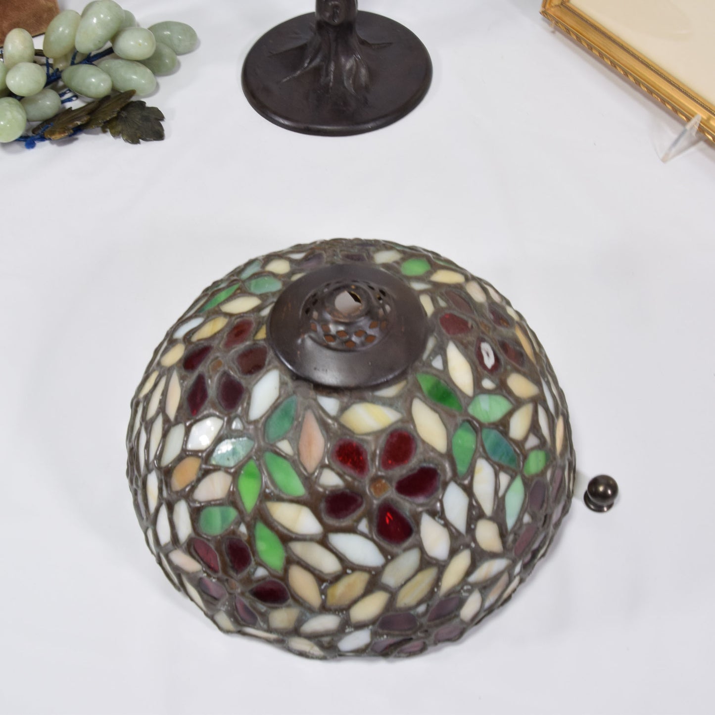 Vintage Bent Tree Trunk Lamp Base Vintage Unique Stained Glass Shade