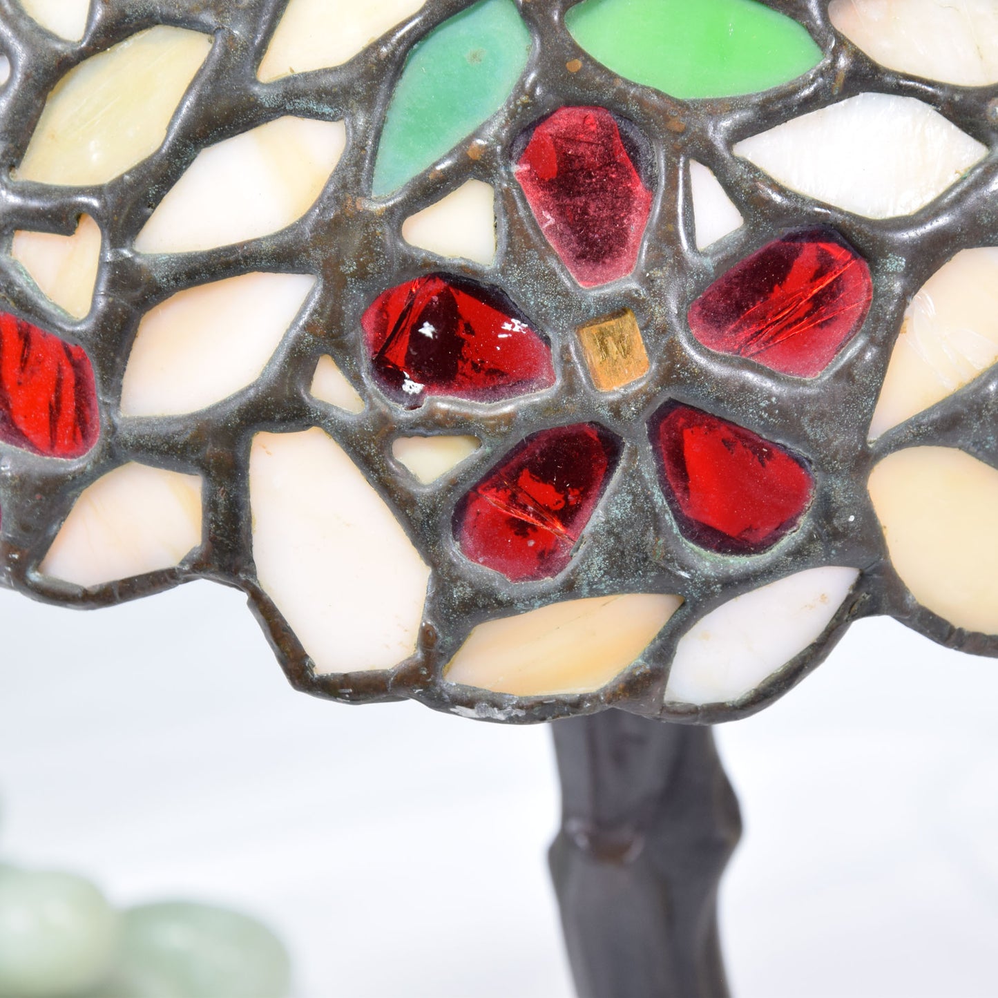 Vintage Bent Tree Trunk Lamp Base Vintage Unique Stained Glass Shade