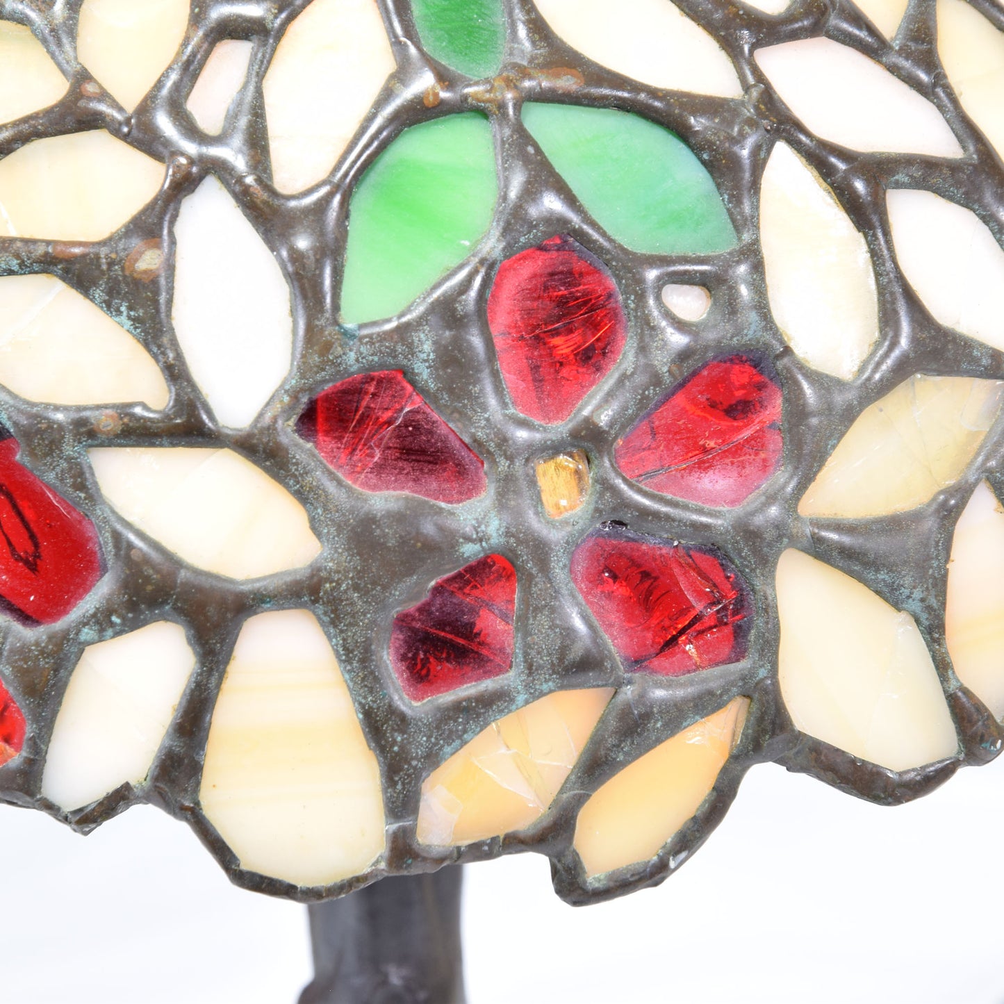 Vintage Bent Tree Trunk Lamp Base Vintage Unique Stained Glass Shade