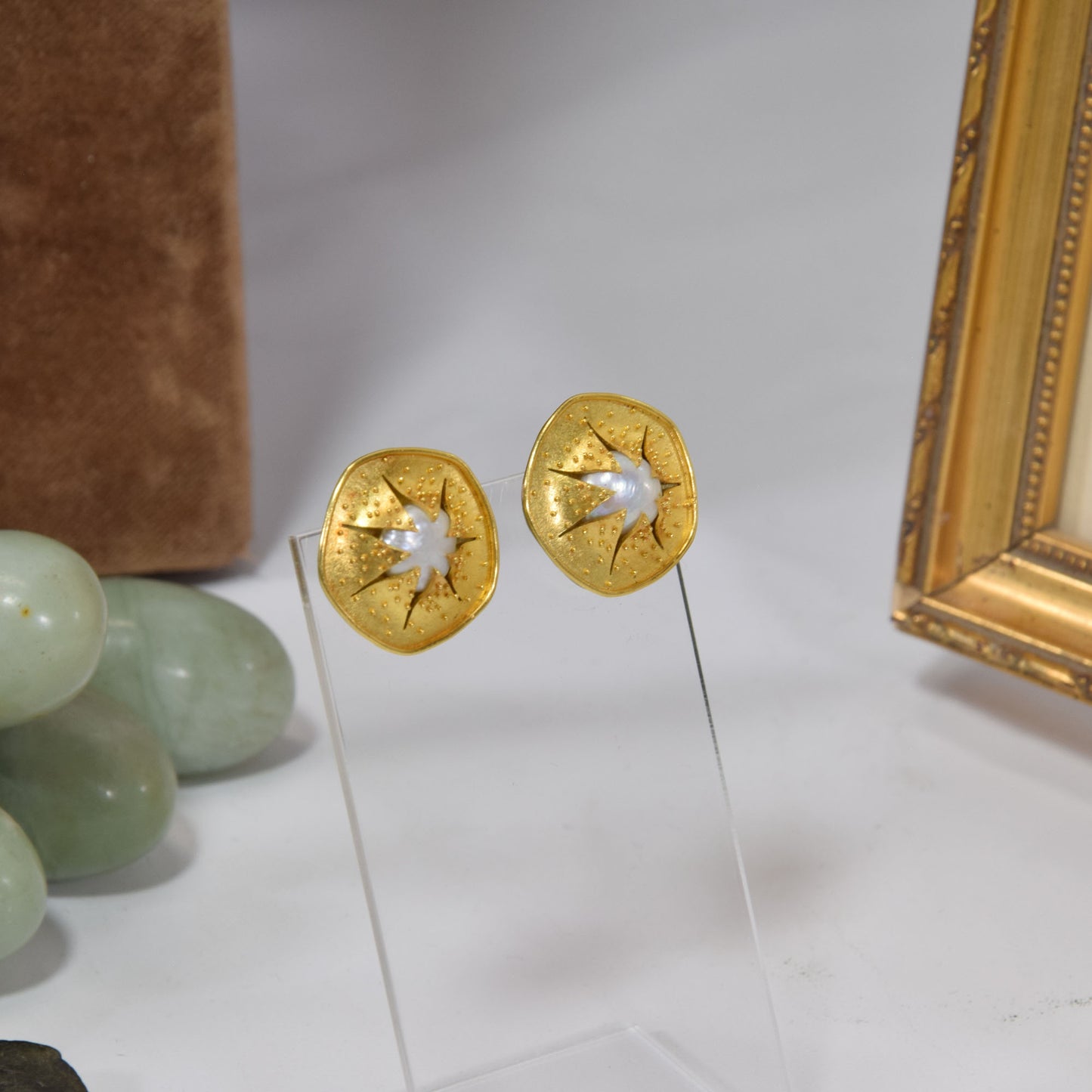Signed Judith Kinghorn Solid 22K and 18K Gold Pearl Earrings 15.01 Grams