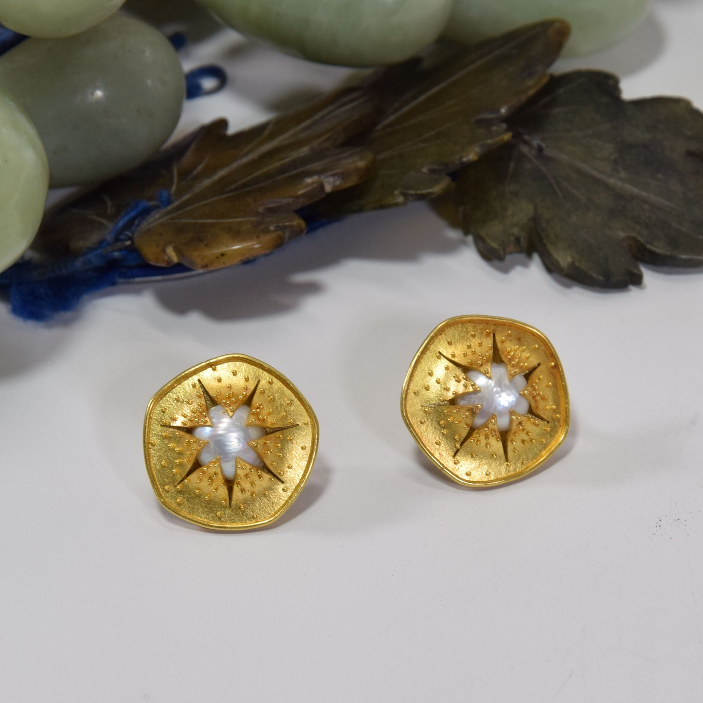 Signed Judith Kinghorn Solid 22K and 18K Gold Pearl Earrings 15.01 Grams