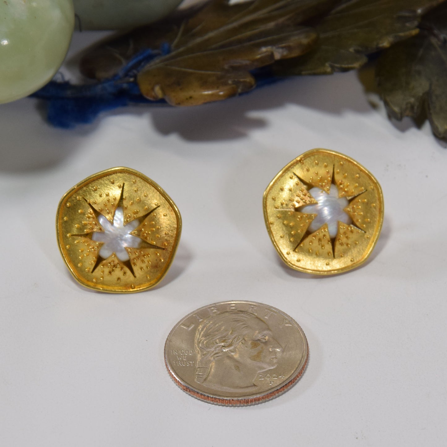 Signed Judith Kinghorn Solid 22K and 18K Gold Pearl Earrings 15.01 Grams