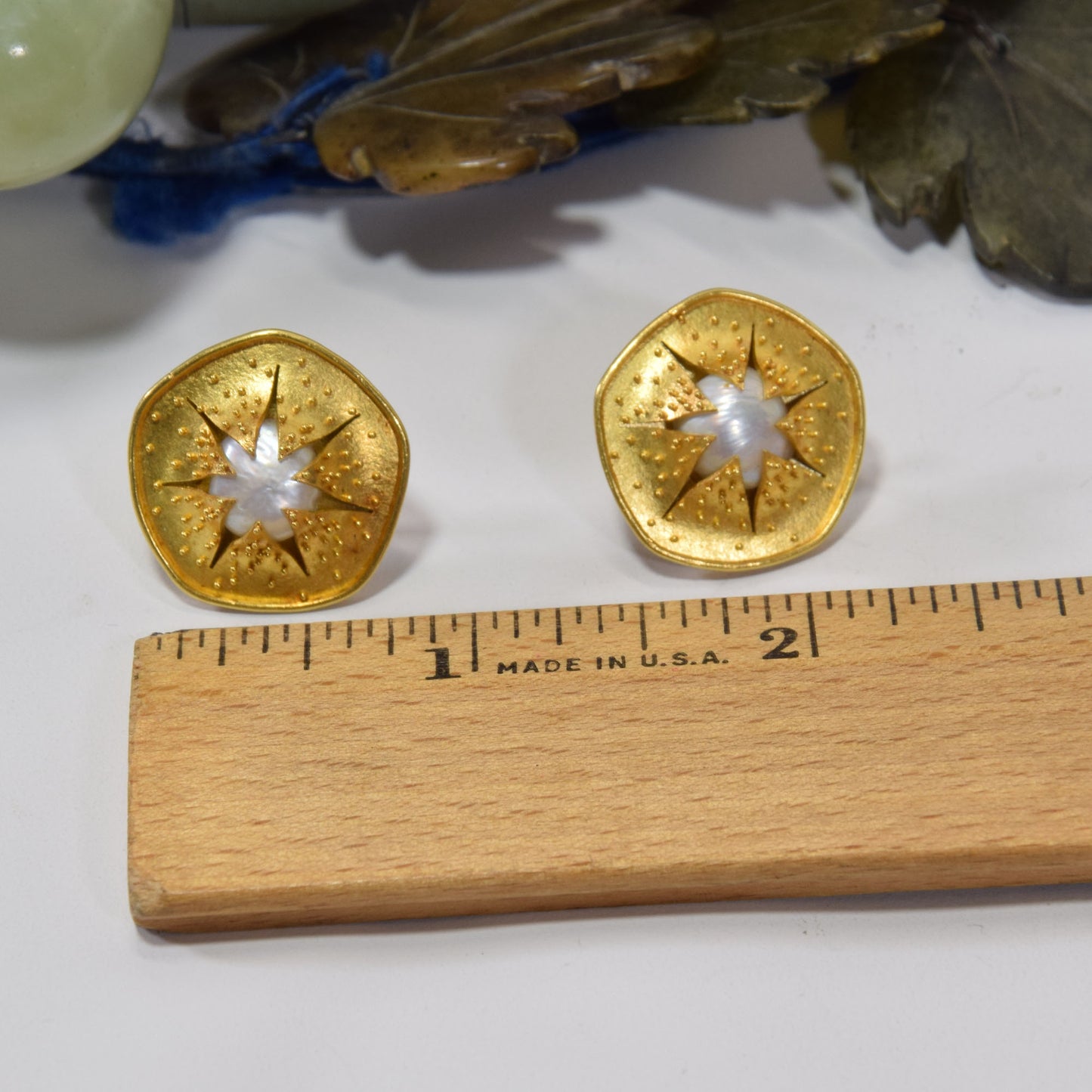 Signed Judith Kinghorn Solid 22K and 18K Gold Pearl Earrings 15.01 Grams