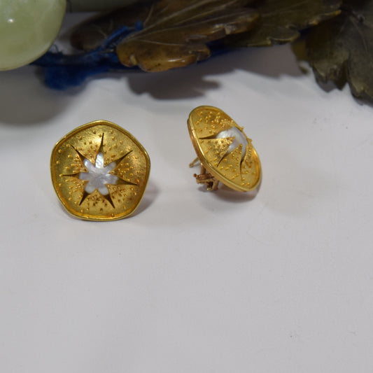 Signed Judith Kinghorn Solid 22K and 18K Gold Pearl Earrings 15.01 Grams