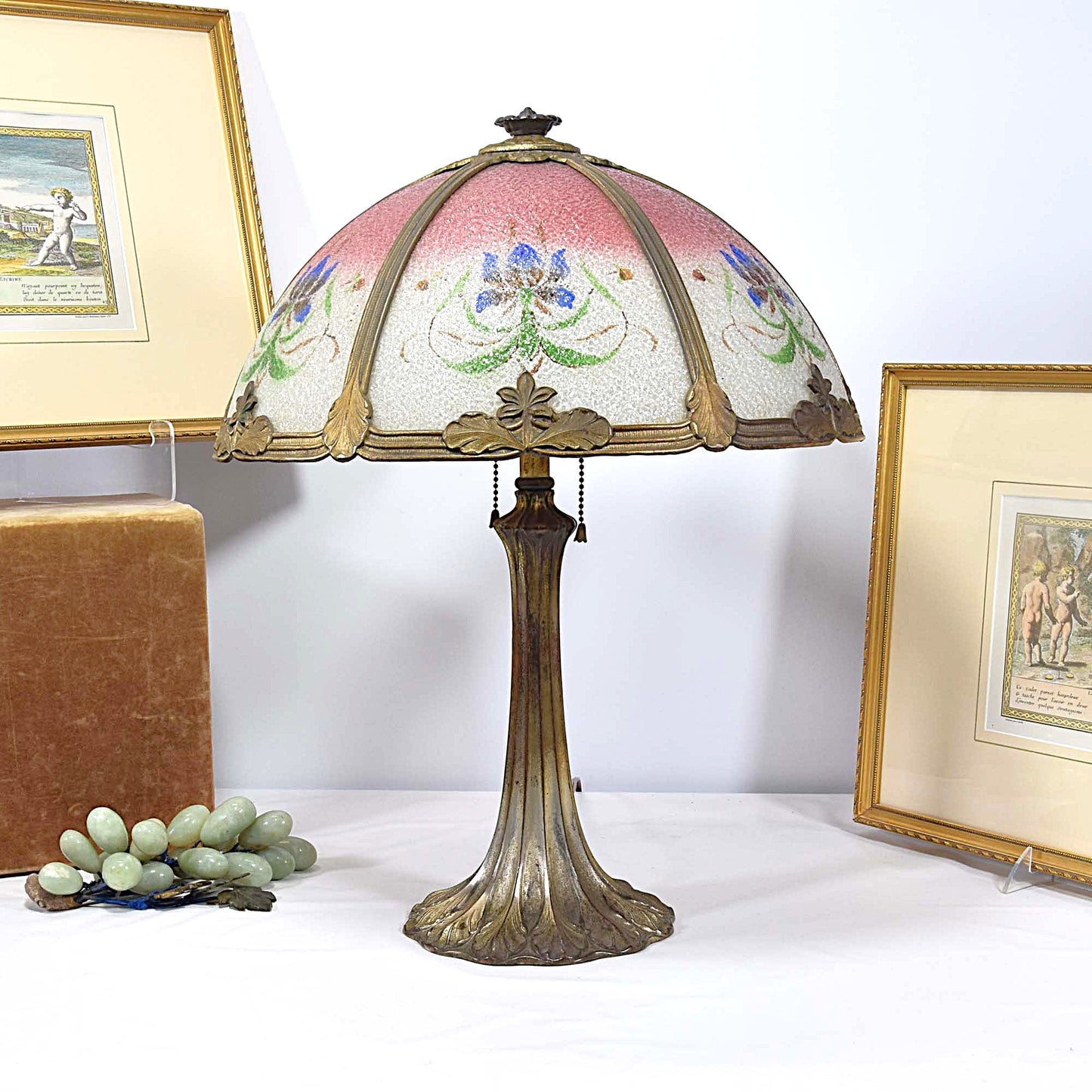 Miller Bent Panel Slag Glass Double Light Lamp