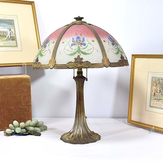 Miller Bent Panel Slag Glass Double Light Lamp