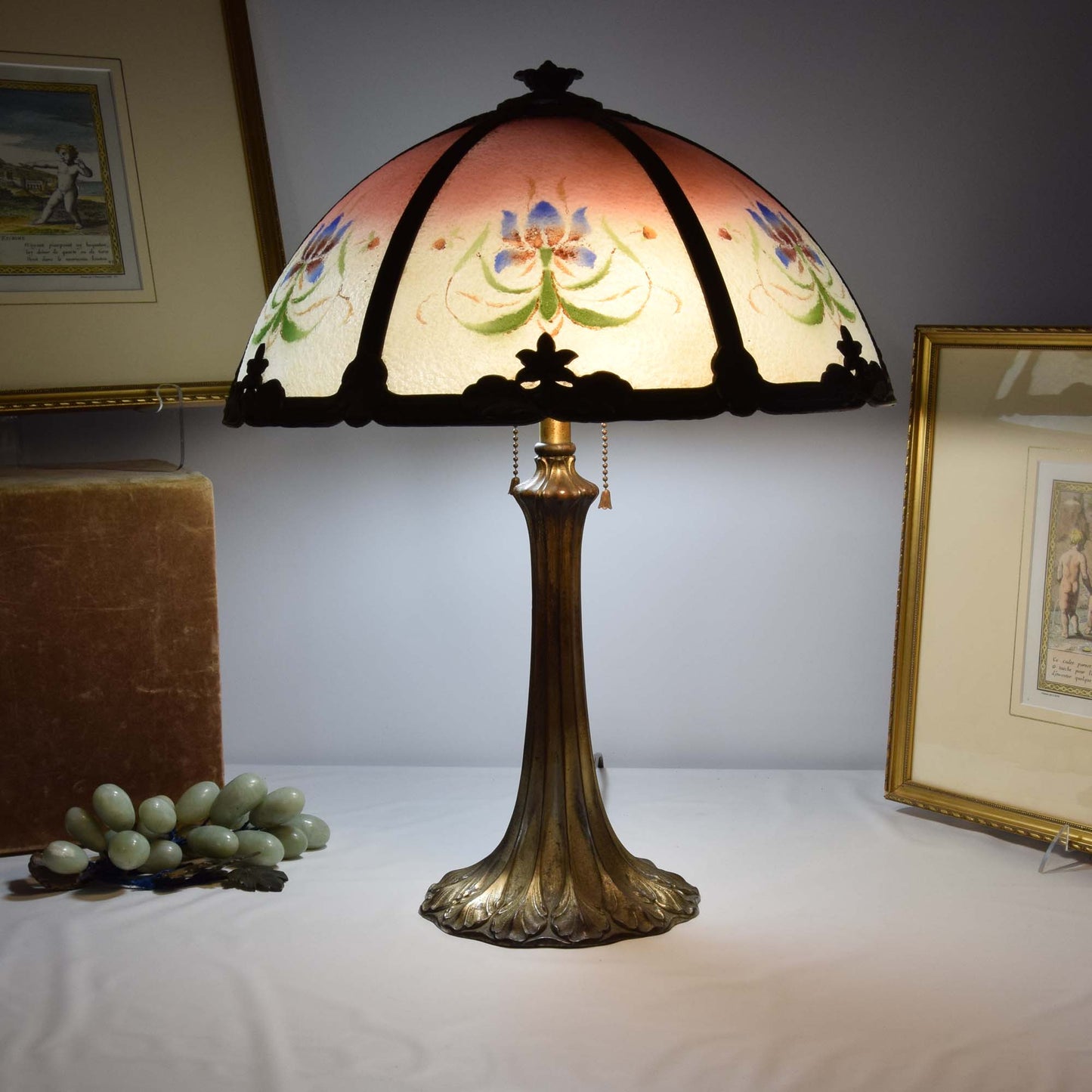 Miller Bent Panel Slag Glass Double Light Lamp
