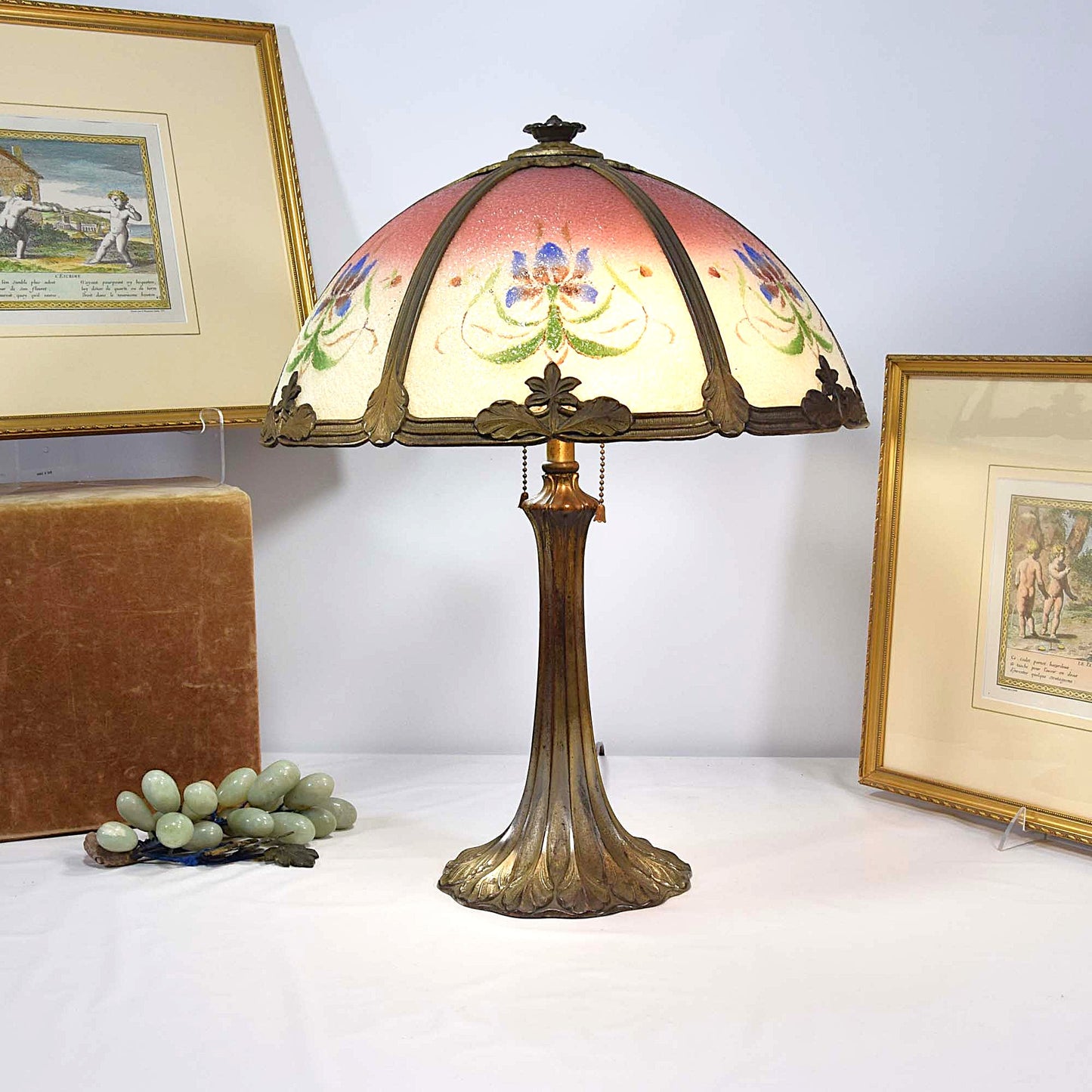 Miller Bent Panel Slag Glass Double Light Lamp