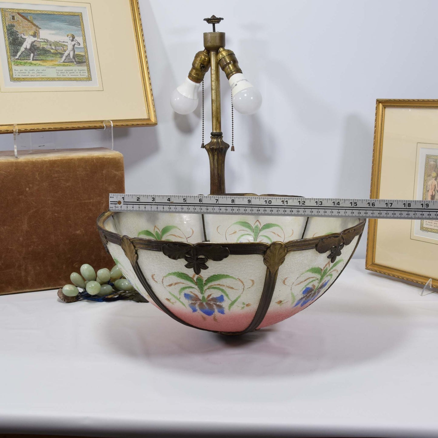Miller Bent Panel Slag Glass Double Light Lamp