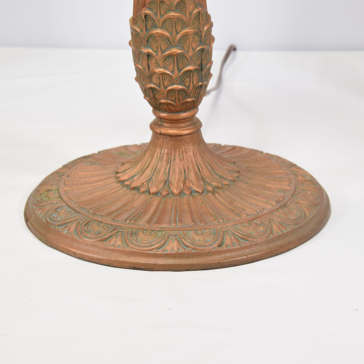 Arts and Crafts Miller Slag Glass Lamp Iron and Zinc Base