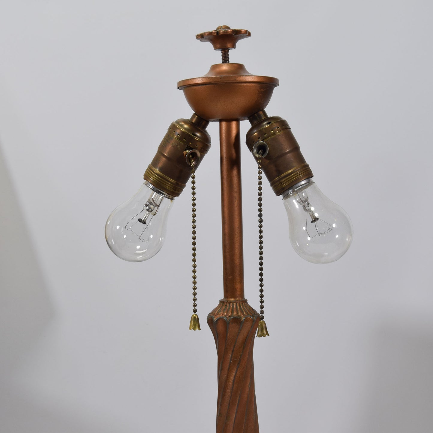 Arts and Crafts Miller Slag Glass Lamp Iron and Zinc Base