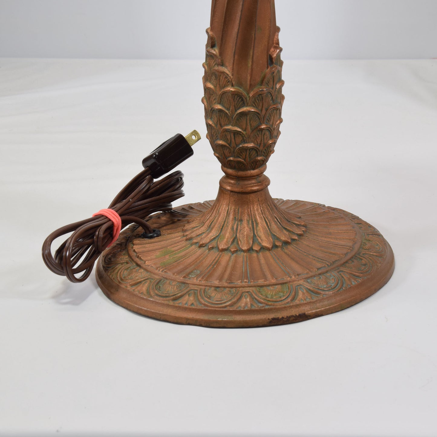Arts and Crafts Miller Slag Glass Lamp Iron and Zinc Base
