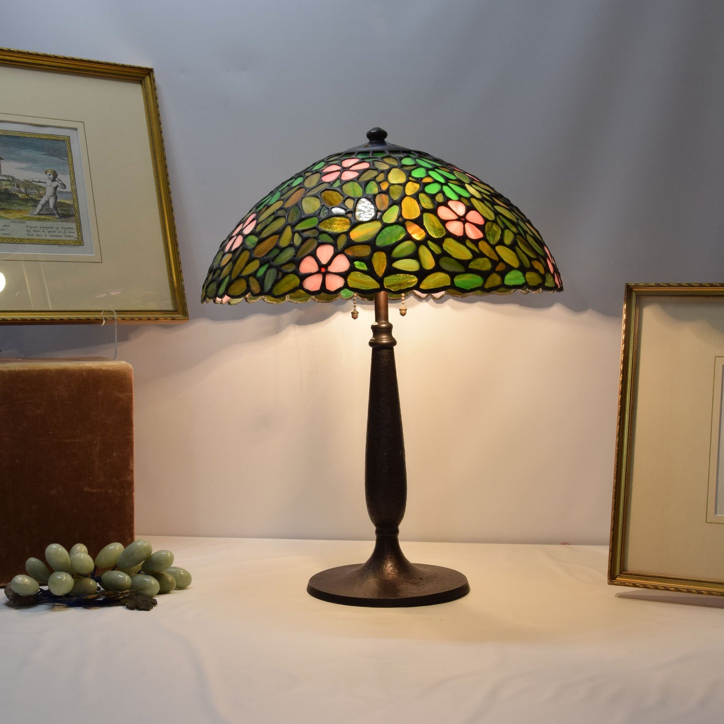Handel Lamp Base with Leaded Stained Glass Shade