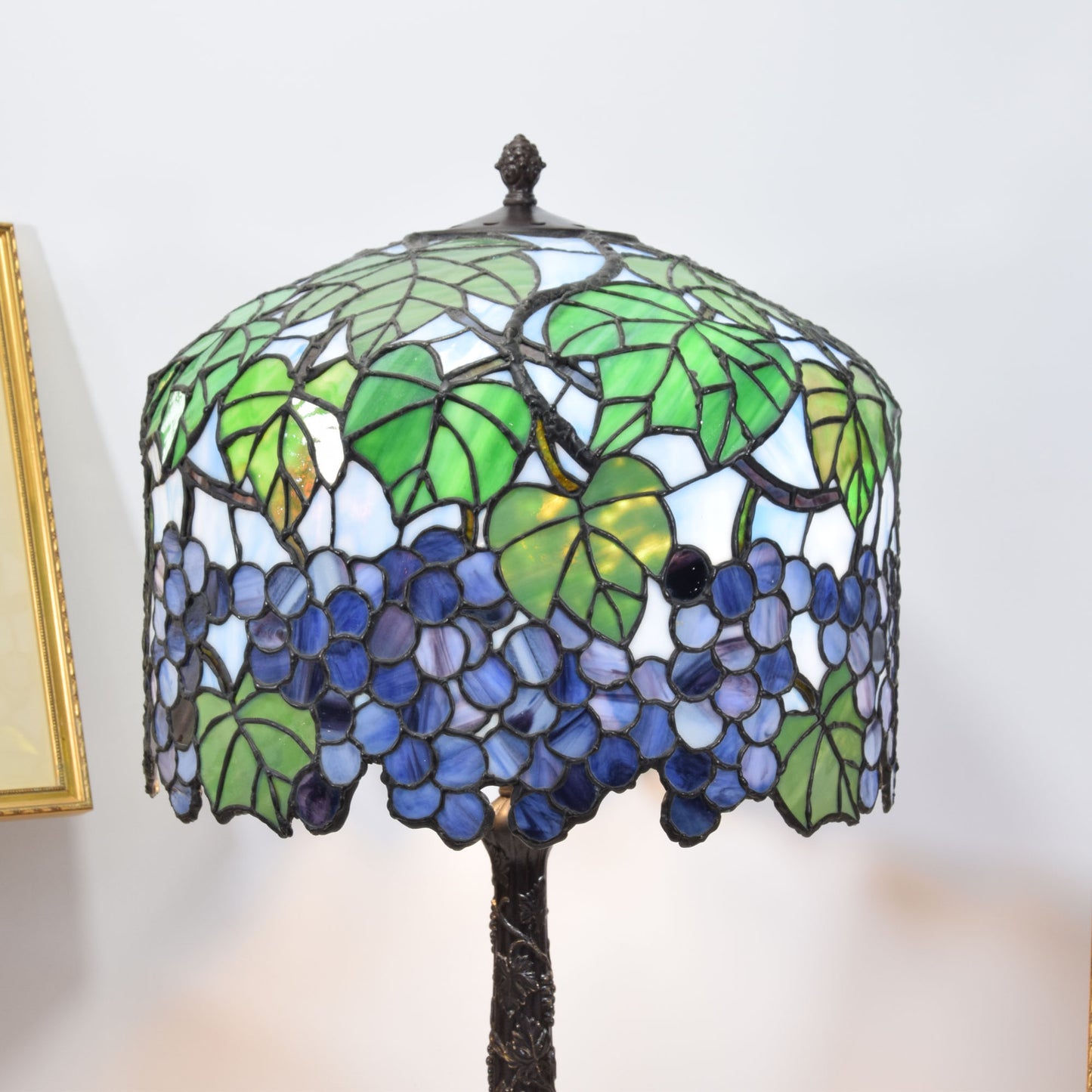 Antique Miller 3 Light Leaded Stained Slag Glass Table Lamp Grapes