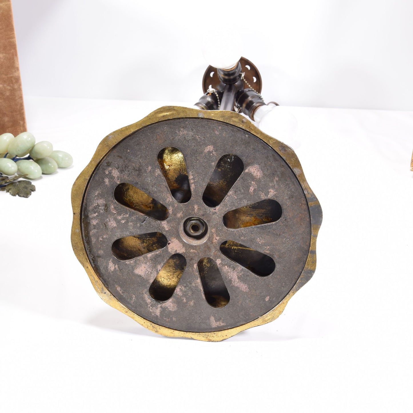 Antique Miller 3 Light Leaded Stained Slag Glass Table Lamp Grapes