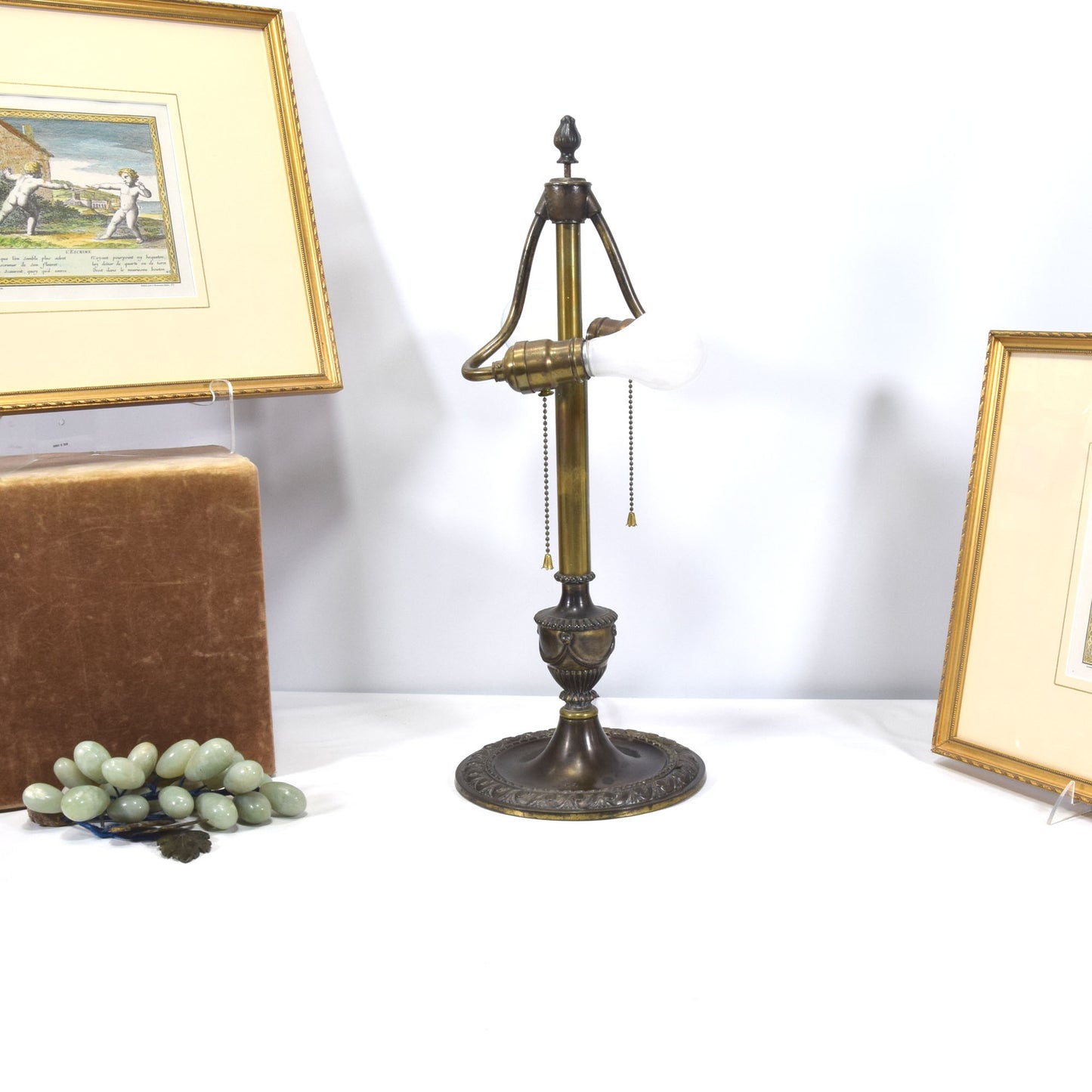 Antique Bradley and Hubbard Bent Panel Slag Glass Bronze Table Lamp