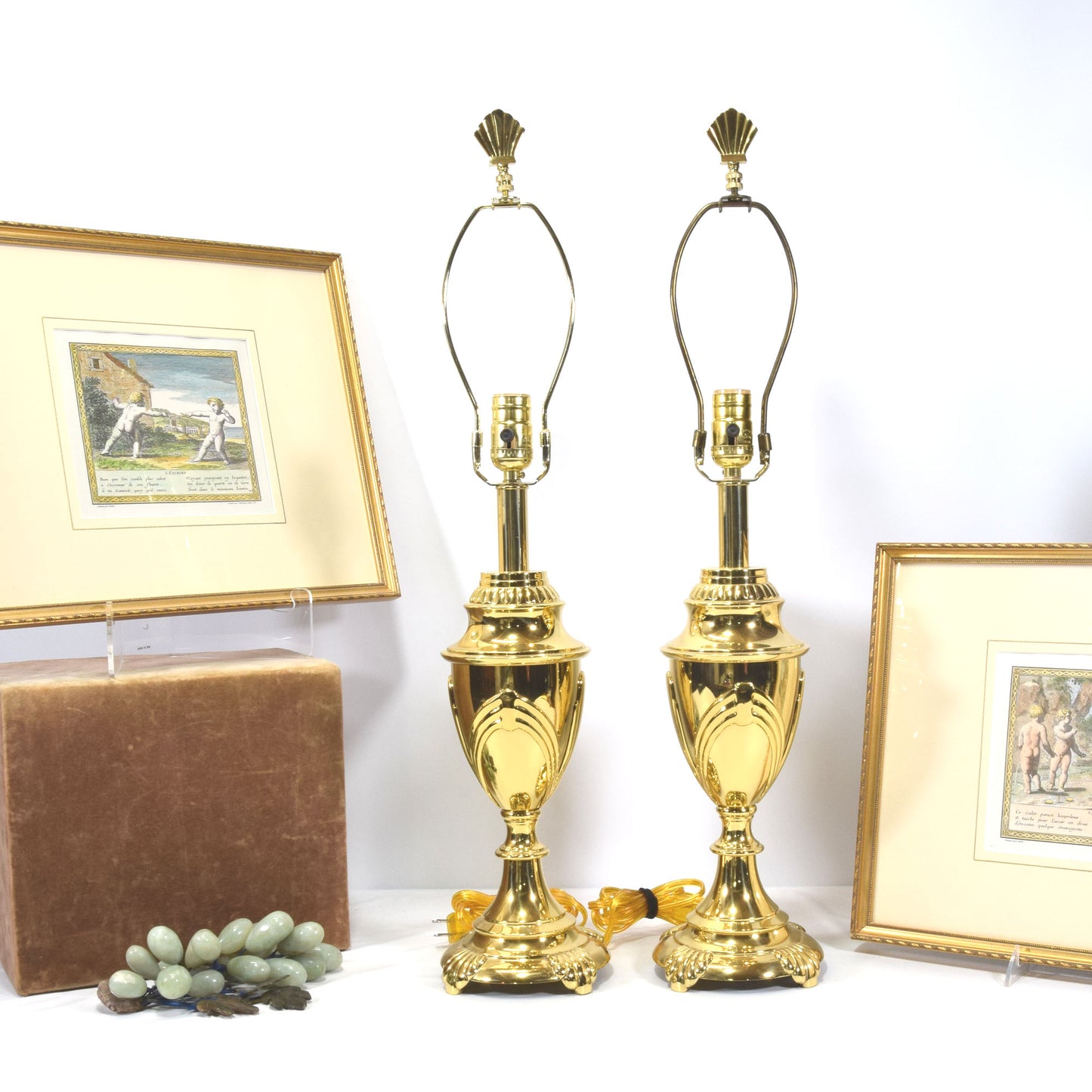 Pair Vintage Solid Brass Table Lamps Mid Century Modern