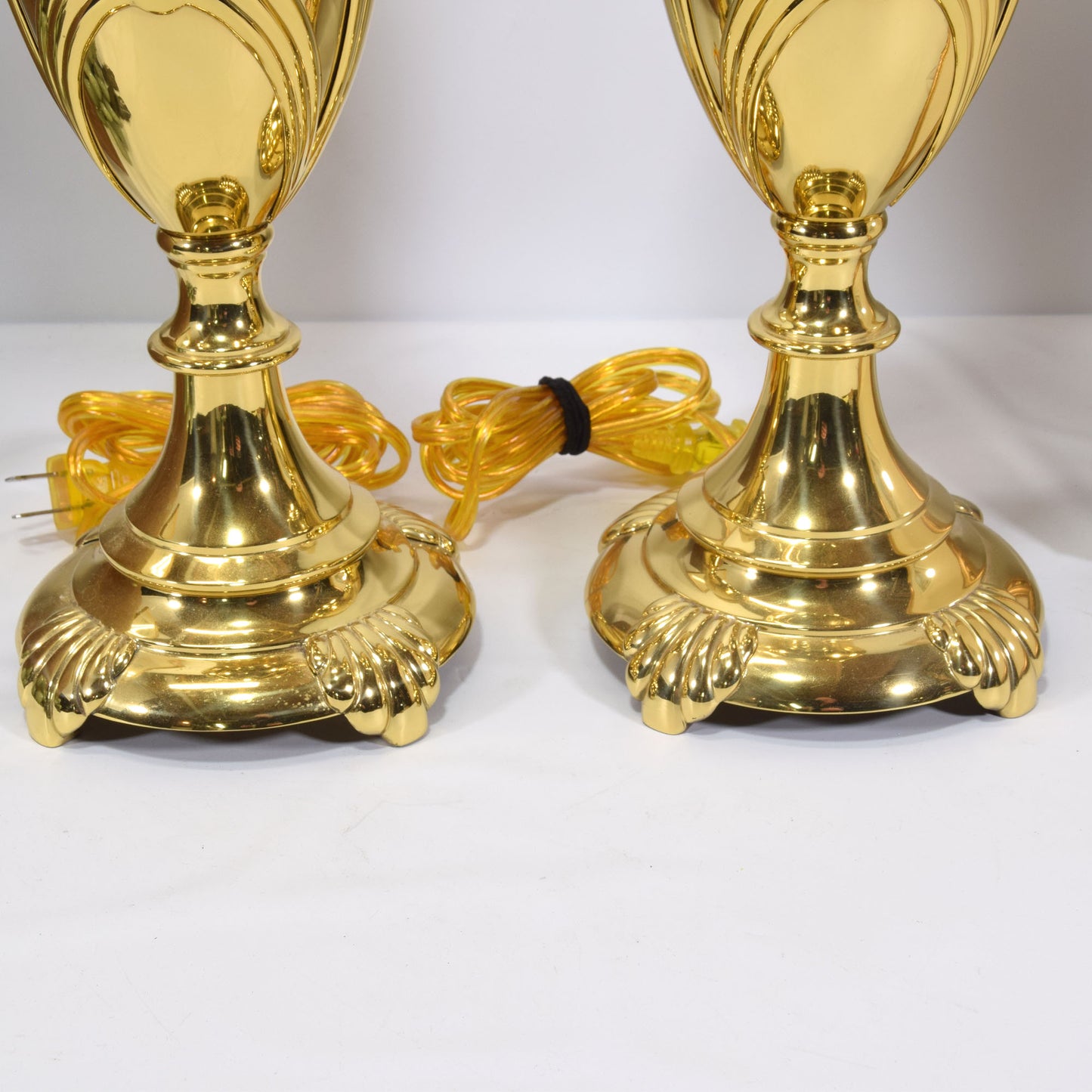 Pair Vintage Solid Brass Table Lamps Mid Century Modern