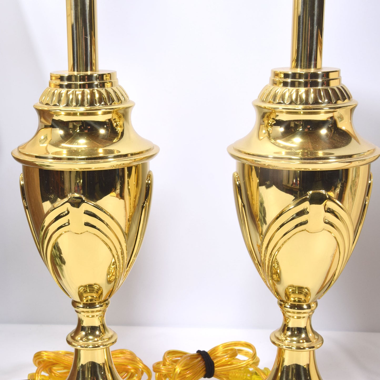 Pair Vintage Solid Brass Table Lamps Mid Century Modern