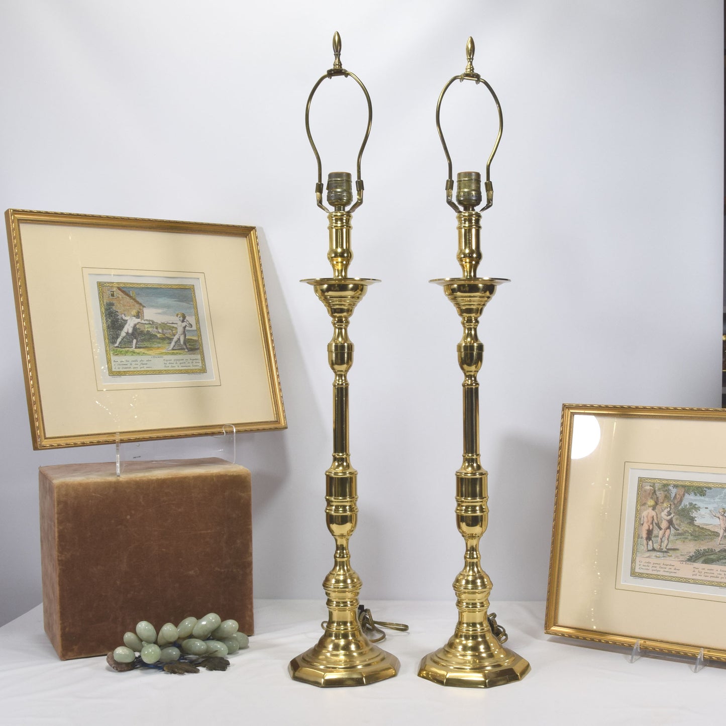 Pair Vintage Solid Brass Table Lamps Mid Century Modern