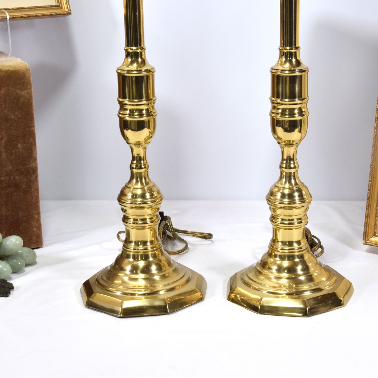 Pair Vintage Solid Brass Table Lamps Mid Century Modern