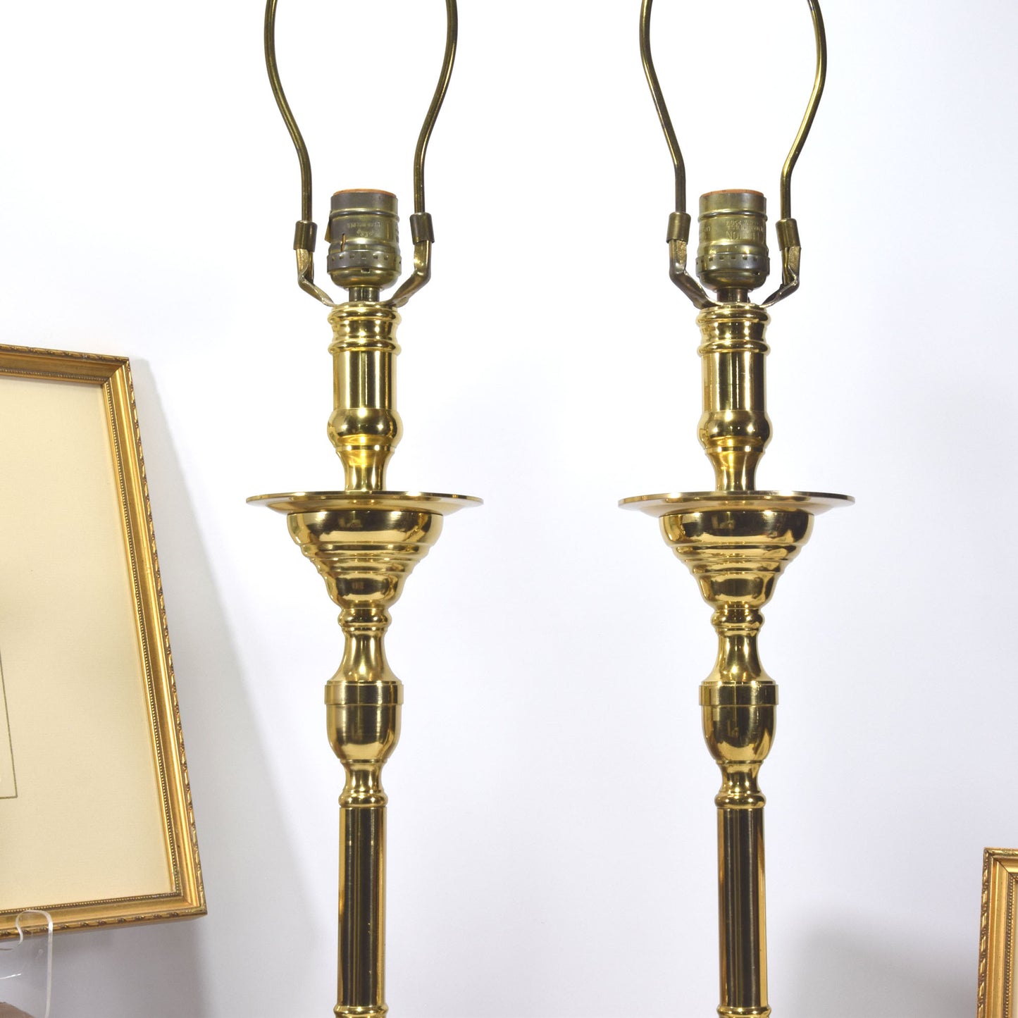 Pair Vintage Solid Brass Table Lamps Mid Century Modern