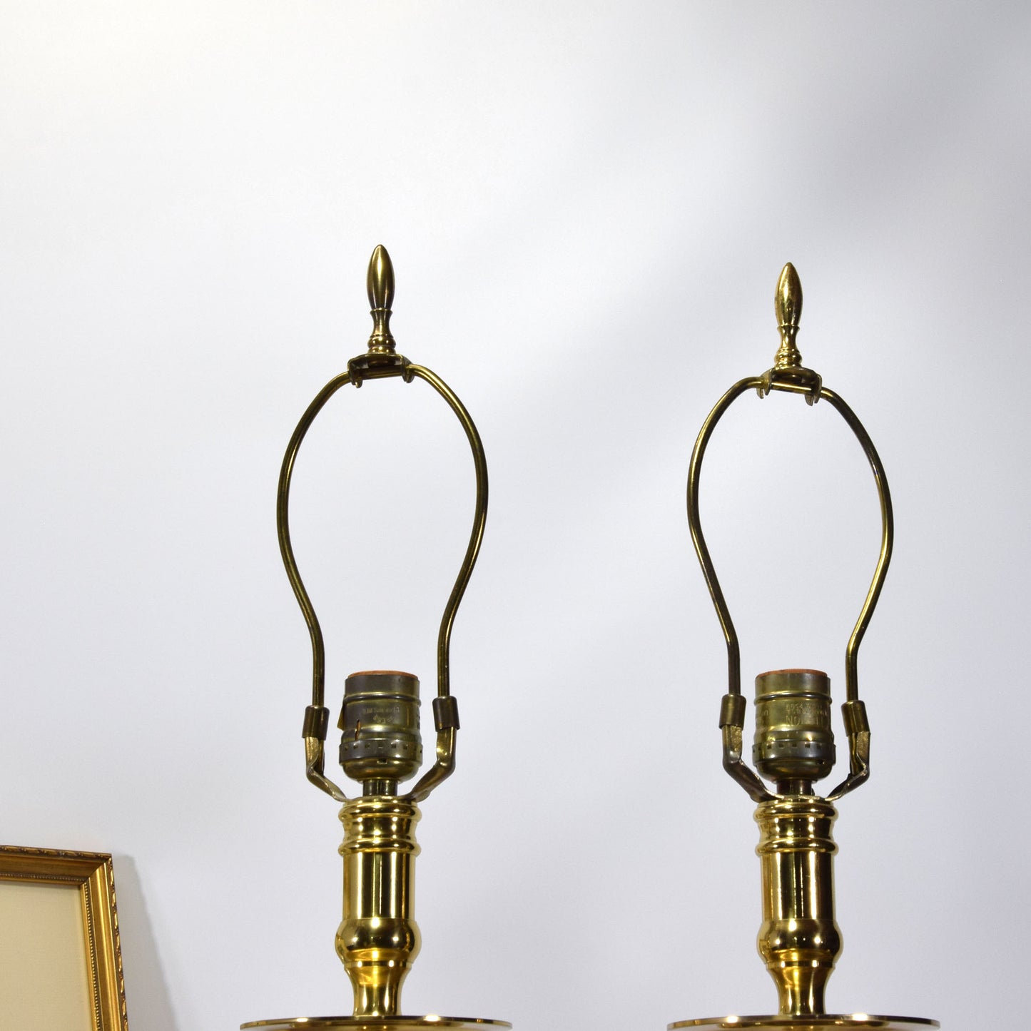 Pair Vintage Solid Brass Table Lamps Mid Century Modern