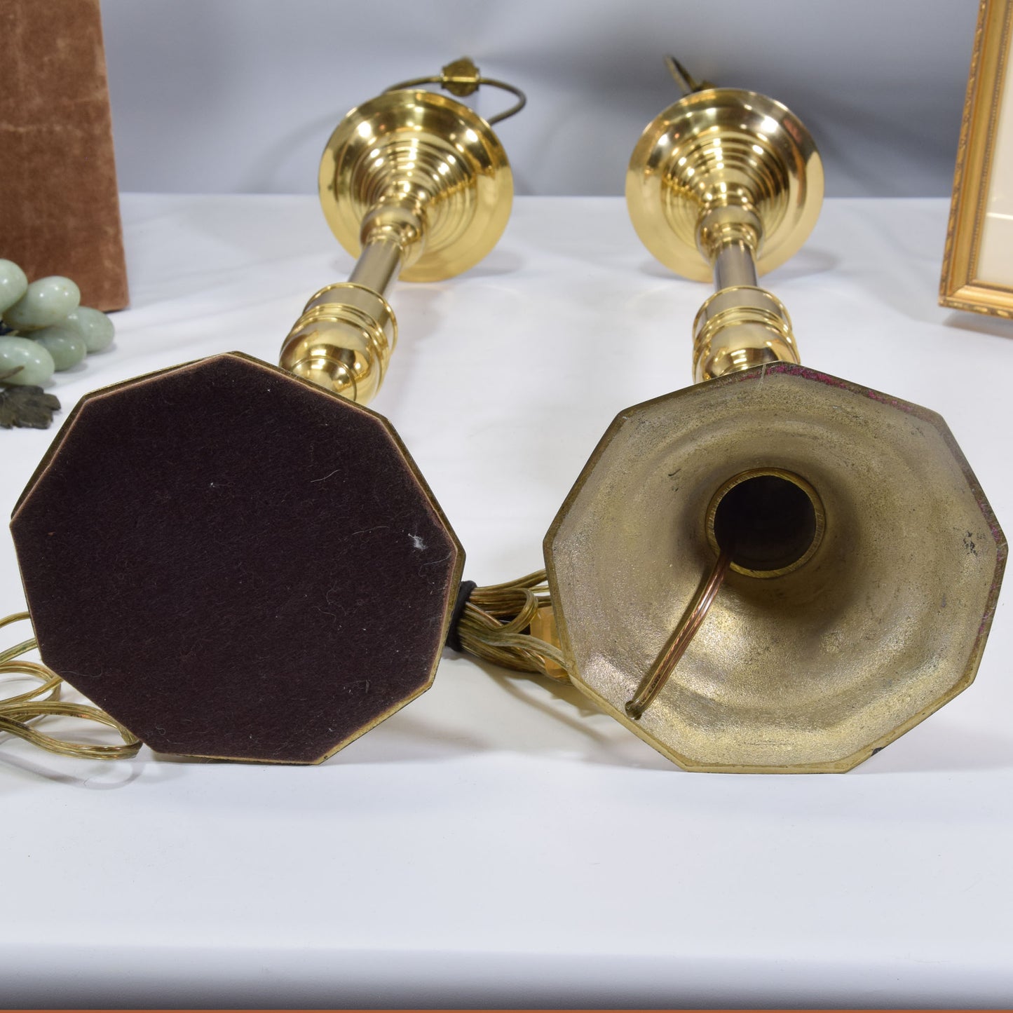 Pair Vintage Solid Brass Table Lamps Mid Century Modern