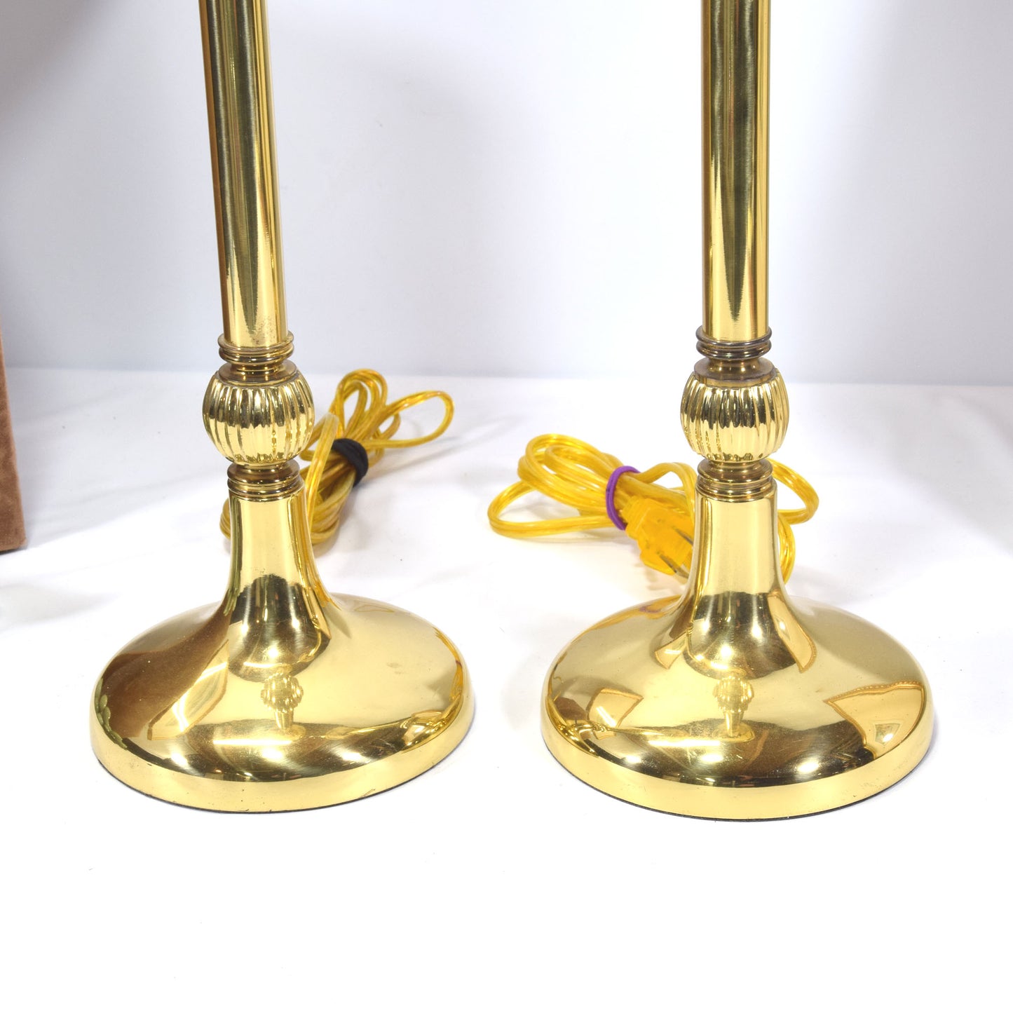 Pair Vintage Solid Brass Candlestick Table Lamps Mid Century Modern