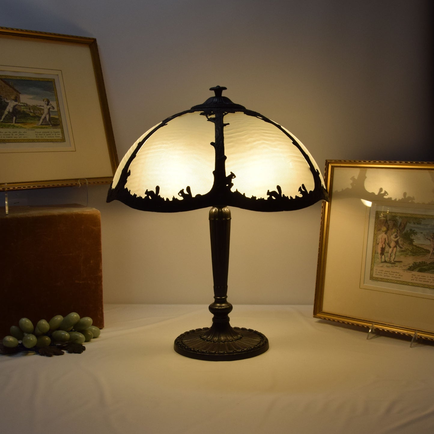 Antique Miller Slag Glass Panel Lamp Arts and Crafts Handel Era