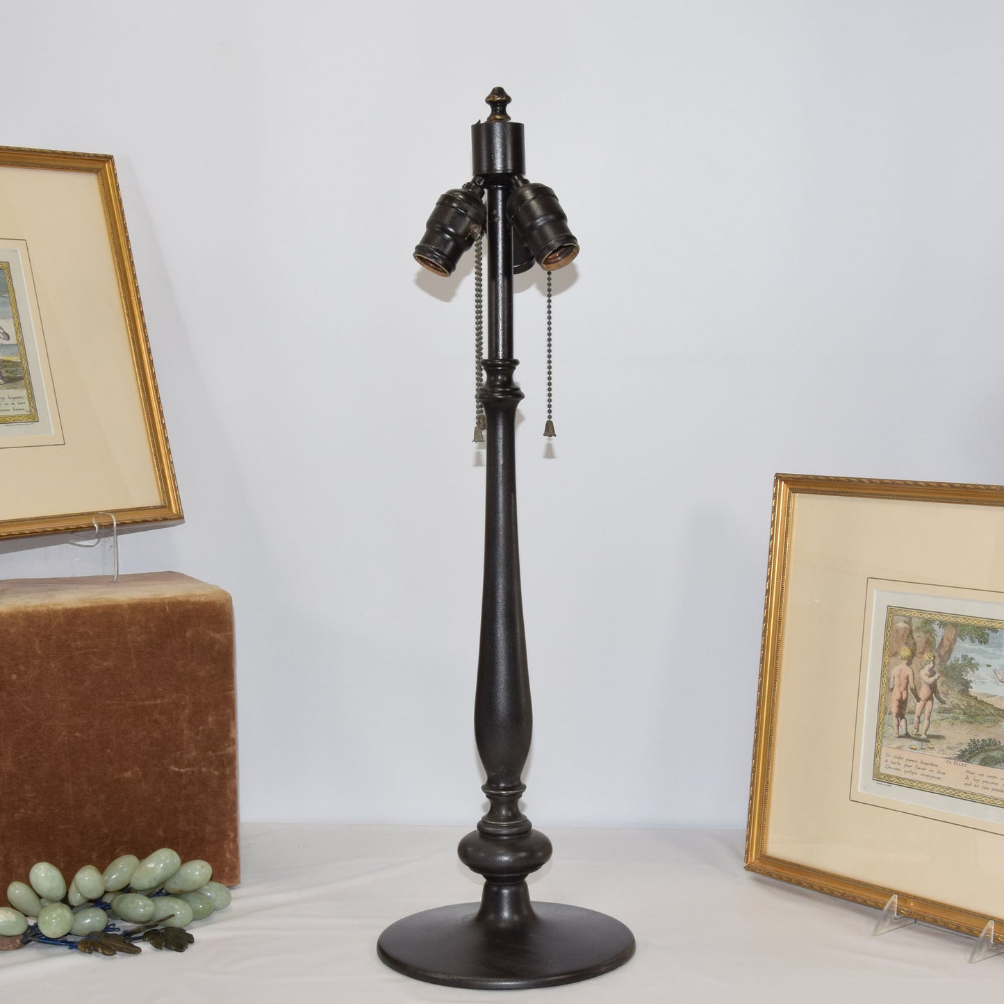 Bronze Lamp with Stained Leaded Glass Parasol Shade