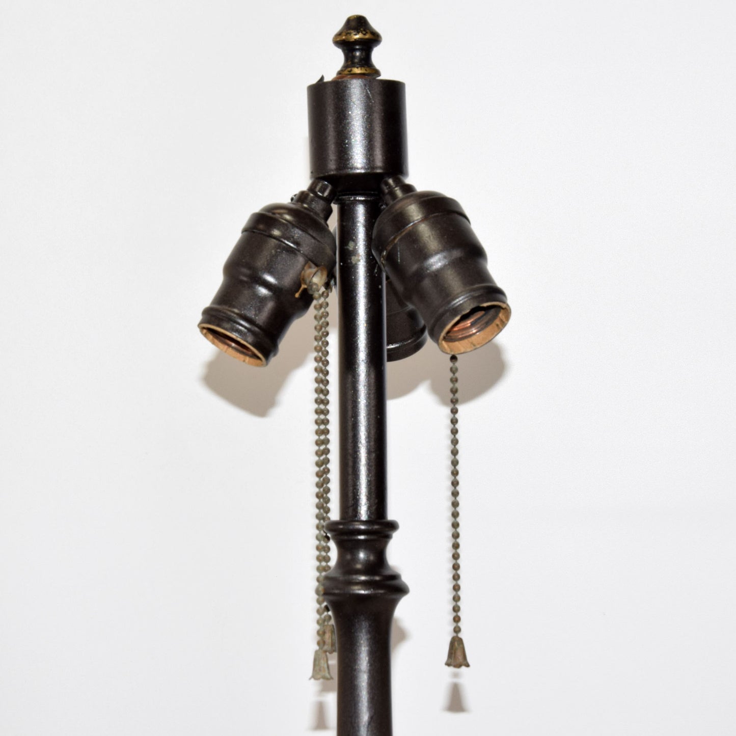 Bronze Lamp with Stained Leaded Glass Parasol Shade