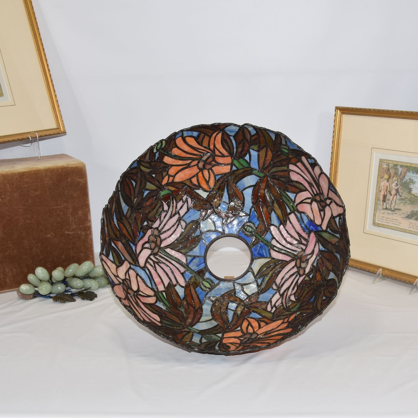 Unique Art Glass Co. Lamp with Poinsettia Stained Slag Glass Shade
