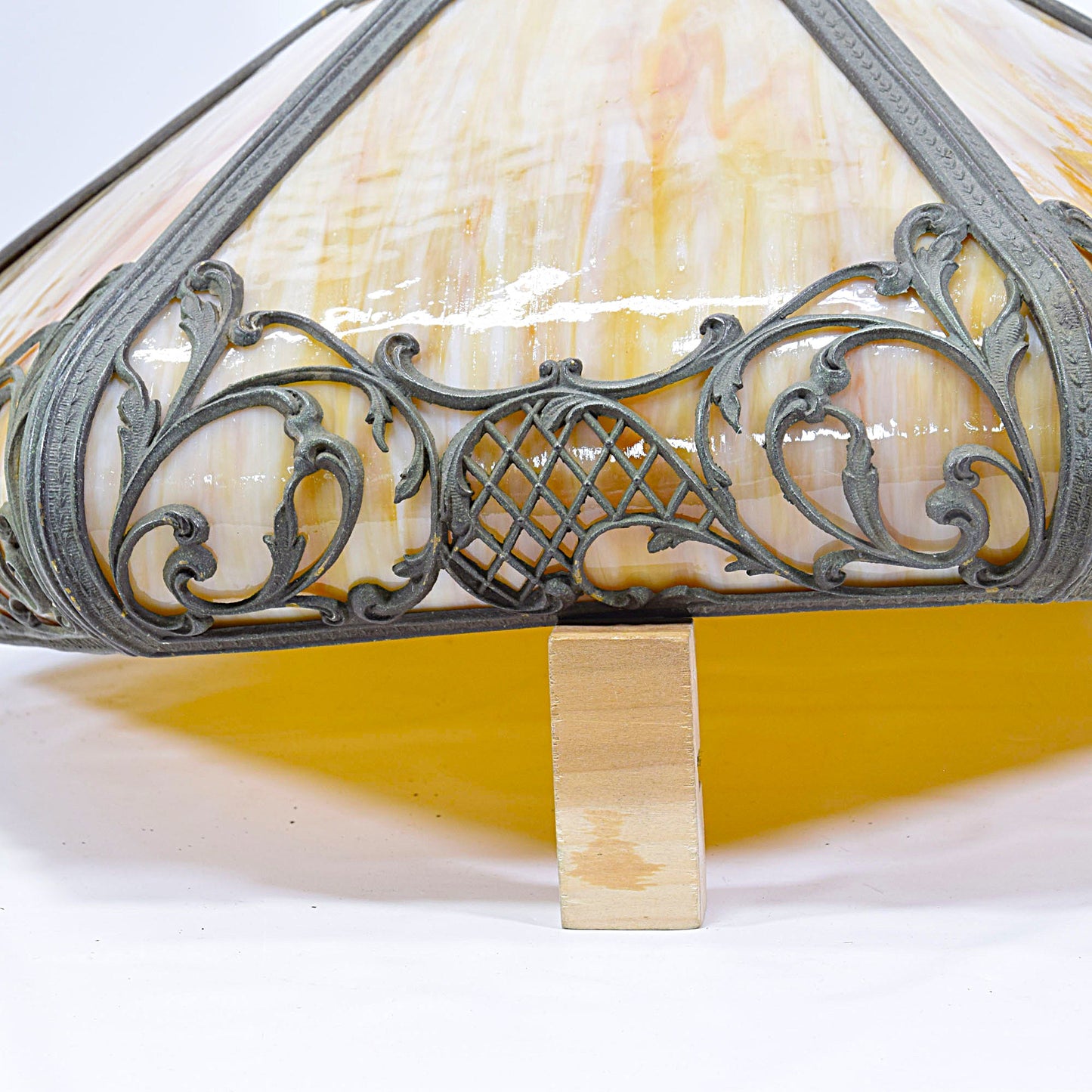 Antique Arts and Crafts Miller Slag Glass Bent Panel Lamp