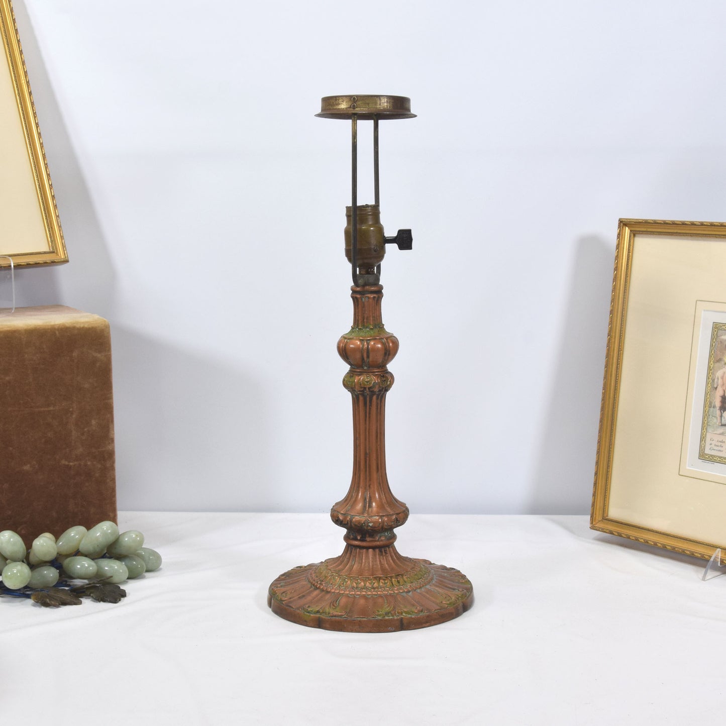 Arts and Crafts Miller Slag Glass Lamp Iron and Zinc Base