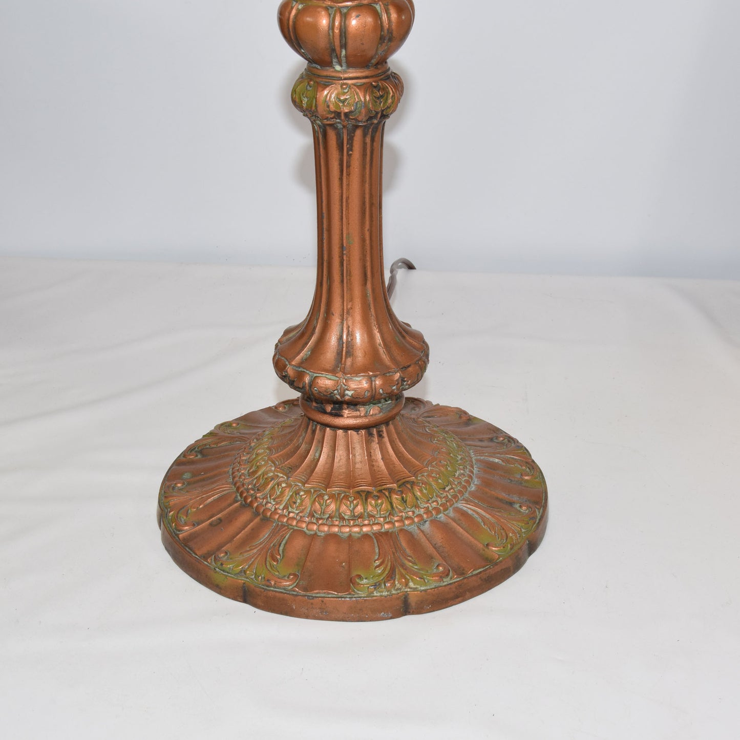 Arts and Crafts Miller Slag Glass Lamp Iron and Zinc Base