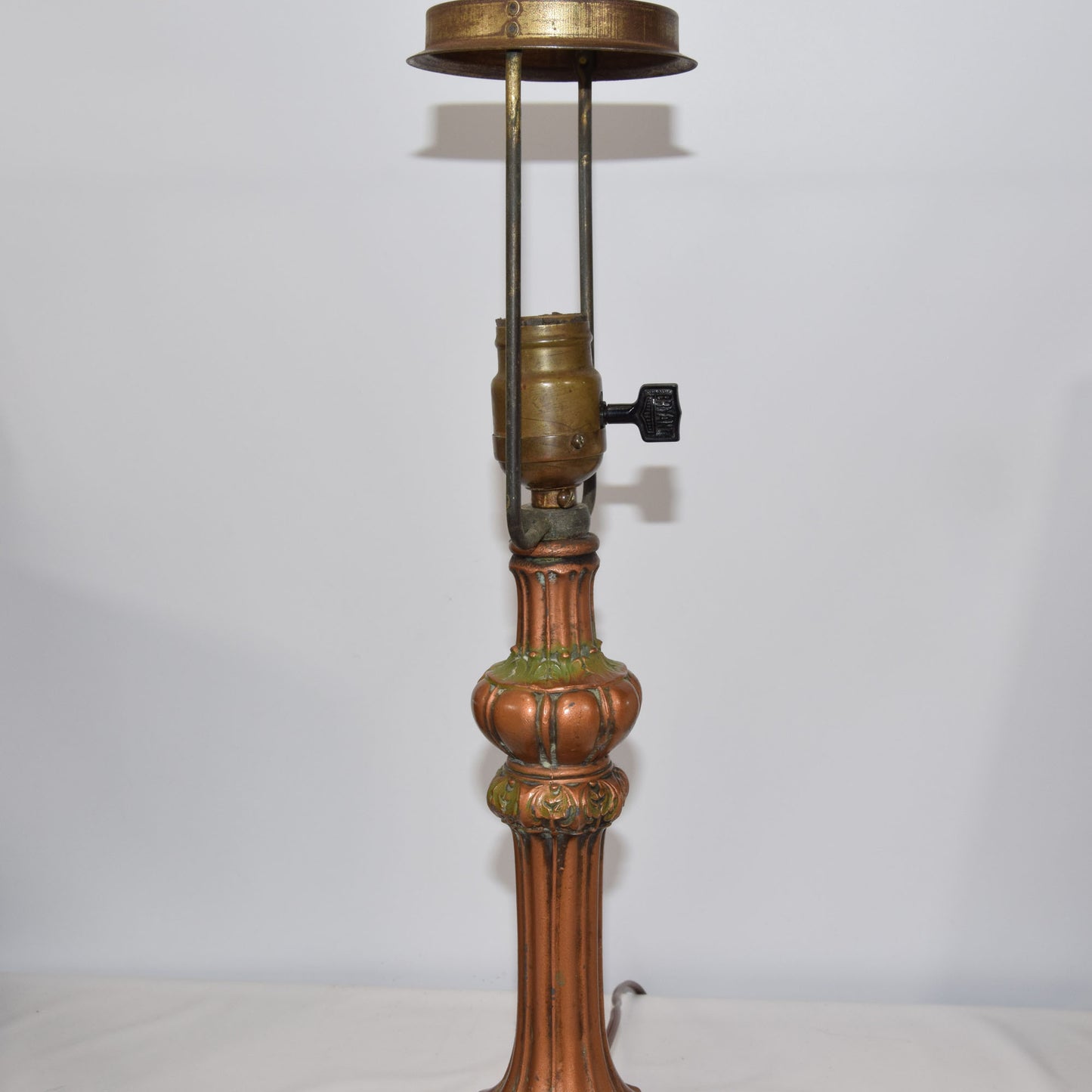 Arts and Crafts Miller Slag Glass Lamp Iron and Zinc Base