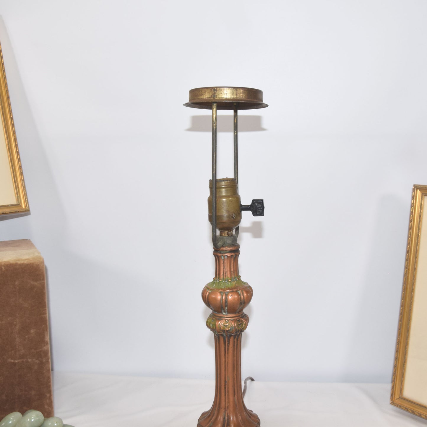 Arts and Crafts Miller Slag Glass Lamp Iron and Zinc Base