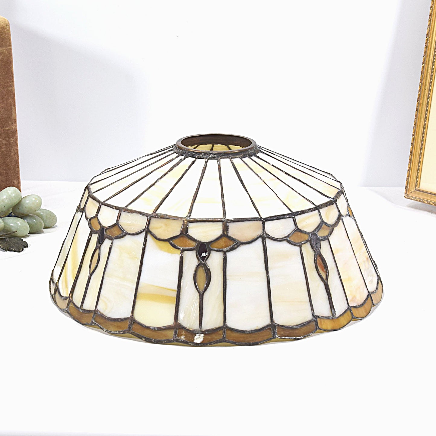 Arts and Crafts Miller Slag Glass Lamp Iron and Zinc Base
