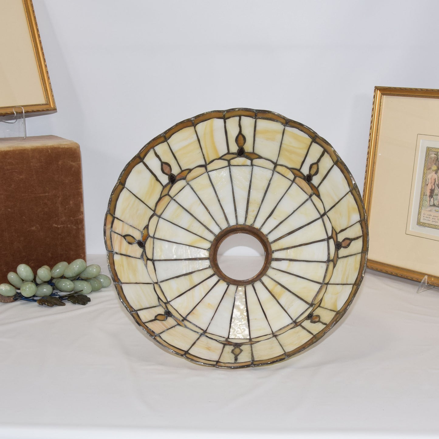 Arts and Crafts Miller Slag Glass Lamp Iron and Zinc Base